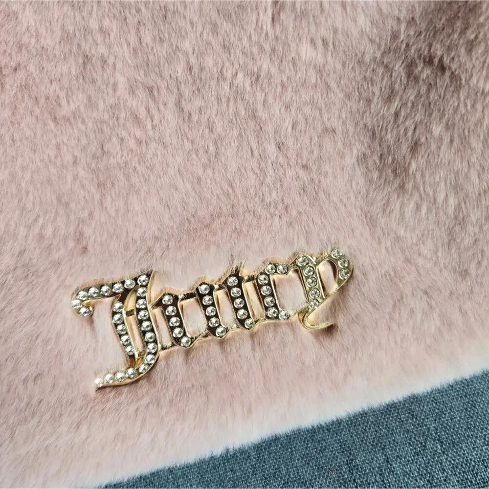 Juicy Couture Faux Fur Fluffy Mini Tote Handbag Dusty Blush Pink Y2K - Picture 3 of 14